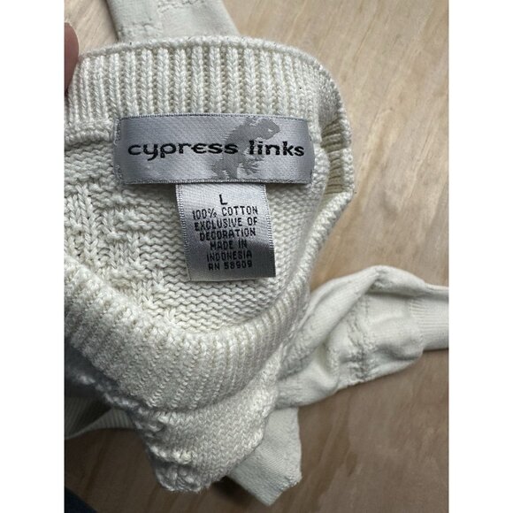 Vtg Sweater Large Beige Golf Embroidered Crew Neck Grandpa Dad Retro Size L - Picture 7 of 7